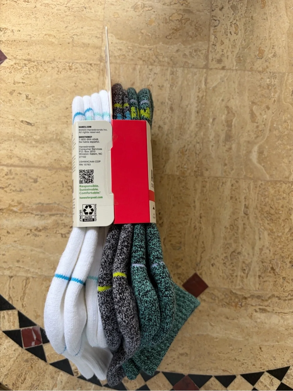 Hanes Women's Ankle Socks in Teal with Lime Accents
